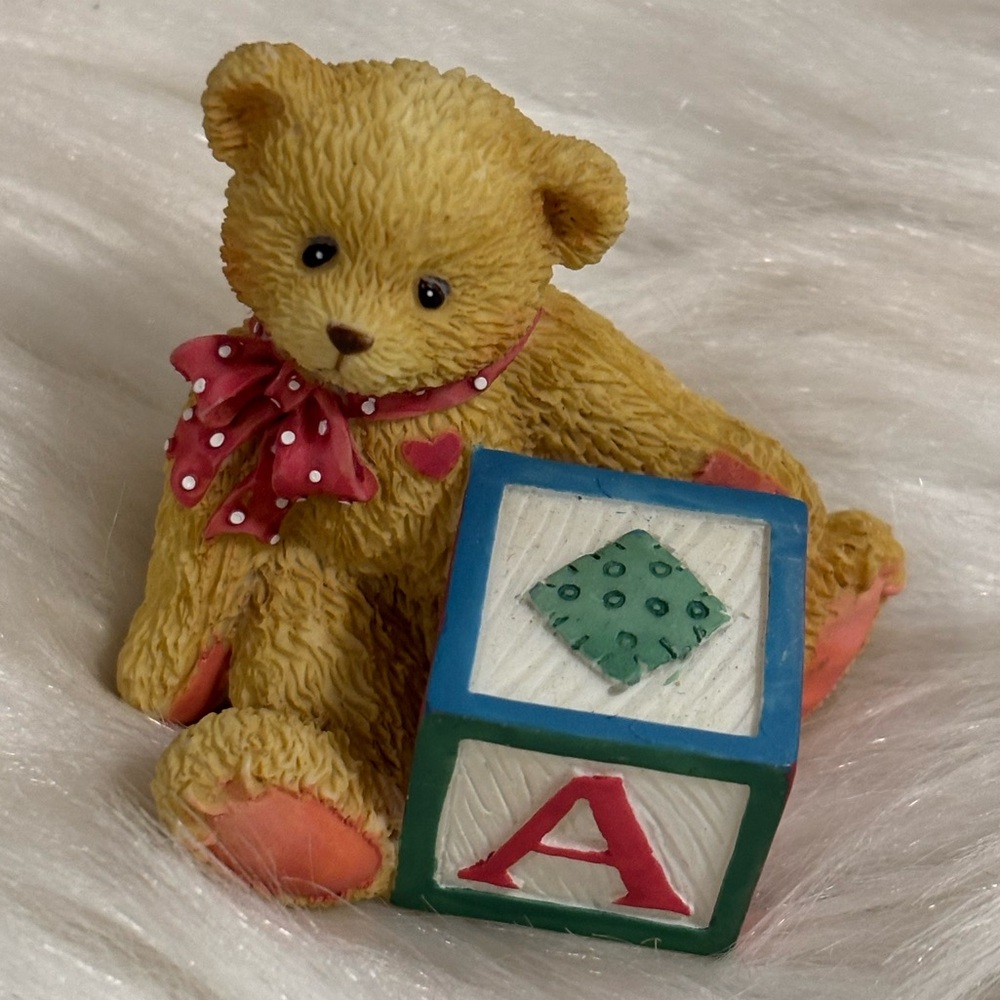Vintage CherishedTeddies Baby Bear Mini Figurine ABC Block Letter A Nursery Gift